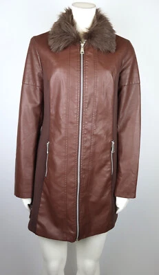 BACCINI - WOMEN'S BROWN FAUX LEATHER JACKET W/ REMOVABLE FAUX FUR COLLAR - M - Image 1 of 4