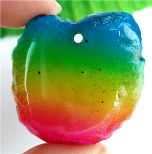 37x37x5mm Colours Rainbow Agate Slab/Slice Pendant Beads HL80997 - Picture 1 of 1