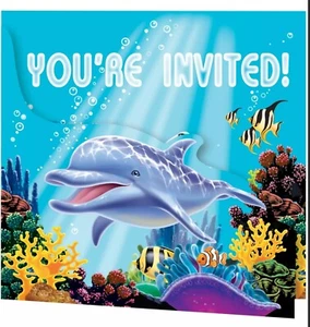 Sea Life Invitations Invite Dolphin Turtle Fish Birthday Party Decoration Supply - Picture 1 of 2