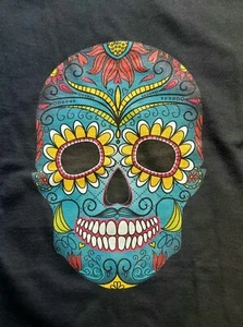 Floral Sugar Skull Day of the Dead T-Shirt Dia de los Muertos Halloween Tee - Picture 1 of 5
