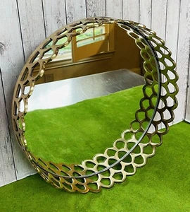 Brass Double Arc ROUND VANITY JEWELRY TABLE TOP MIRROR TRAY - Picture 1 of 14