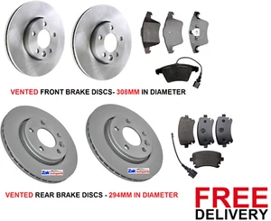 FOR VW TRANSPORTER T6 2.0 TDi FRONT & REAR BRAKE DISCS & PADS SET WITH SENSORS - Picture 1 of 1
