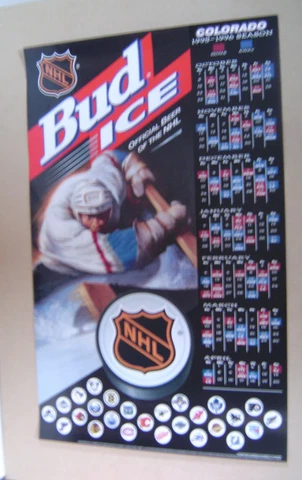 Vintage 1995-96 Bud Ice Colorado Avalanche Schedule Poster NHL NOS 20"X 32" Cover