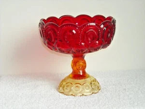 Plato de caramelo de compota pedestal rojo ámbar luna y estrellas vintage L.E Smith 6 1/2" - Imagen 1 de 6