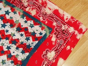 2 Handmade RED & STAR Paisley ICE DYED Acid Washed Cotton Biker KERCHIEF BANDANA - Picture 1 of 4