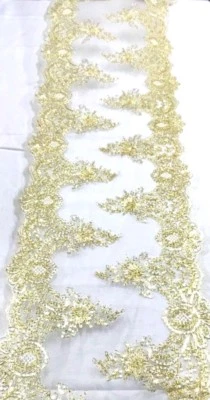 Gold Mesh Traditional Embroidered Fabric 12"X70" Sabai Shawl Wedding Tablerunner - Image 1 of 4