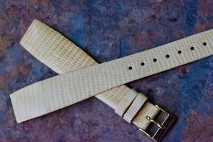 Bone color Genuine Lizard 19mm open-ended vintage watch band long scales NOS - Picture 1 of 4
