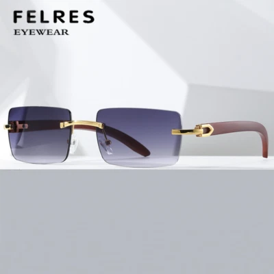 方形木制寺庙时尚太阳镜男式经典无框眼镜 — 第 1/4 张图片