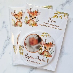 Baptism Fridge Magnet Deer With Flowers Thank you Guests gift Keepsake Girl - Picture 1 of 5