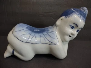 Vtg Porcelain Ceramic Opium Pillow Head Rest Blue & White Thailand Asian 10" B2 - Picture 1 of 17