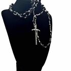 Rosary 50” Ruby Burgundy Red Rhinestone Chain Crucifix Cross Silver Vintage