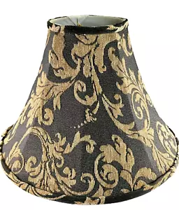 11.5" Jacquard Mid Century Bell Shape Clip On Textured Lamp Shade, Black Gold - Picture 1 of 6