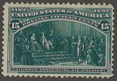 U.S. Scott # 238; 1893 15c dk grn Columbus Announcing His Discovery  - Unused - Image 1 of 3