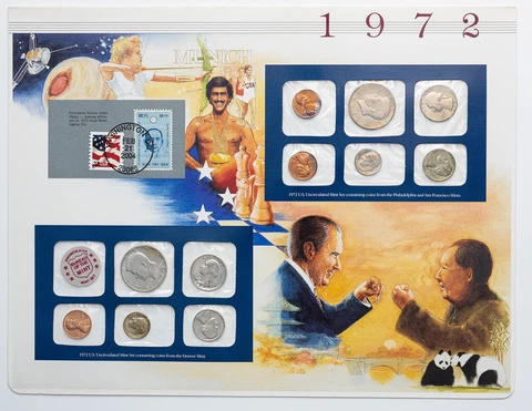 1972-P&D U.S MINT SET NIXON VISITS CHINA CARDED MS BU MULTI COLOR TONED COINS Cover