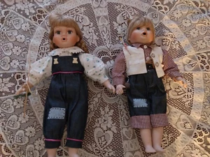 2 Porcelain Doll Boy & Girl Going Fishing Adorable 16" Tall - Picture 1 of 18