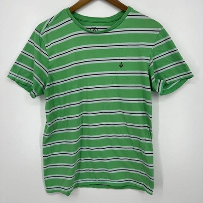 Volcom T-Shirt Men's Size M Green Striped Stone Logo Short Sleeve Crew Neck - Image 1 of 4