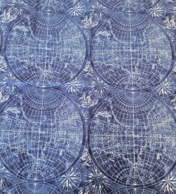 Old World Maps Peter Horjus Indigo Blue Cotton Fabric  - Image 1 of 2