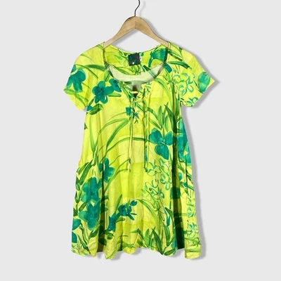 Jams World Lace Up Mini Dress Womens M Tropical Floral Print Vacation Hawaiian - Image 1 of 4