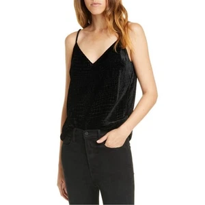 FRAME Soft Black "Noir" Velvet Embossed Croc Print Elegant Camisole Top S - Picture 1 of 9
