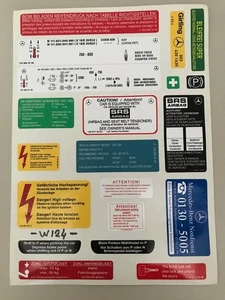 Hinweisschilder Aufkleber Sticker 20-teilig Warnhinweise für Mercedes W124 NEU - Bild 1 von 1