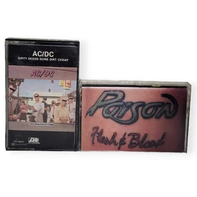 AC/DC Dirty Deeds Done Dirt Cheap And Poison Flesh & Blood Tested Cassette Lot  - Image 1 of 4