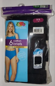 NEU 6er Pack Fruit of the Loom Damen Größe 7 / L Baumwolle Slips No Ride Up schwarz - Bild 1 von 7