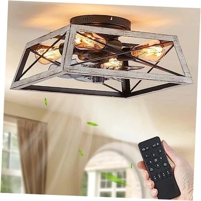 Ceiling Fans With Lights Remote Control Farmhouse Caged Flush Mount 22 Inch - Image 1 of 4