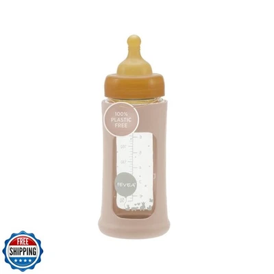 Biberón de vidrio de cuello ancho sin plástico HEVEA con funda de arena - flujo medio Foto 1 de 4