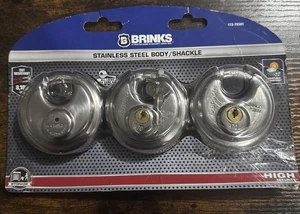 Brinks Discus Padlock 3 Pack Stainless Steel 70mm Keyed Alike with 5/8in Shackle - Picture 1 of 3