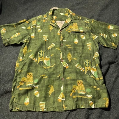 Made in Hawaii Shirt Vintage 60s 70s Hawaiian Aloha Ukulele Tiki USA S distress - Image 1 of 4
