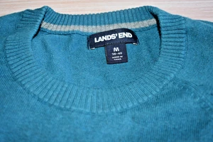 Lands' End Mens Sweater Med Teal  Crew Neck Long Sleeve cotton/cashmere - Picture 1 of 2
