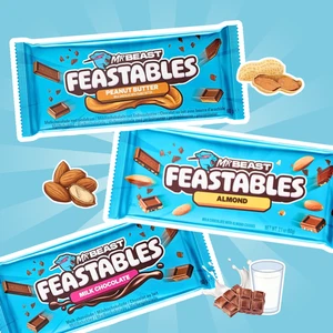 3x Feastables MrBeast Schokolade – Peanut Butter, Milch Schokolade & Almond | - Bild 1 von 4