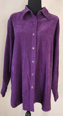 Denim & Co Womens 1X Purple Button Down Shacket Shirt Jacket Faux Brushed Suede - Image 1 of 4