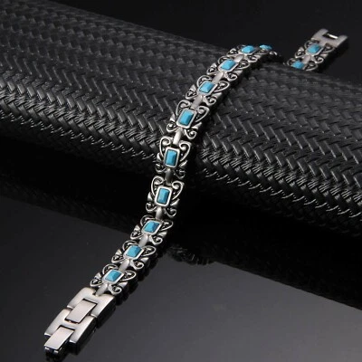Gorgeous Turquoise Magnetic Bracelet men Energy Power Stress Balance Arthritis - Image 1 of 4