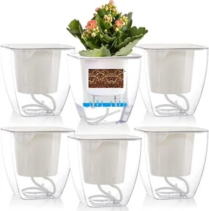 6 Pack Plastic Self Watering Pots, 4 Inch Clear African Violet Pots for Indoor P - Picture 1 of 1