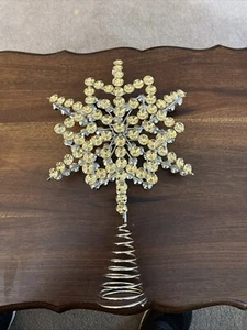 Gold Snowflake ALL Rhinestones Tree Topper Sturdy 7 Inch Bling EUC - Picture 1 of 8