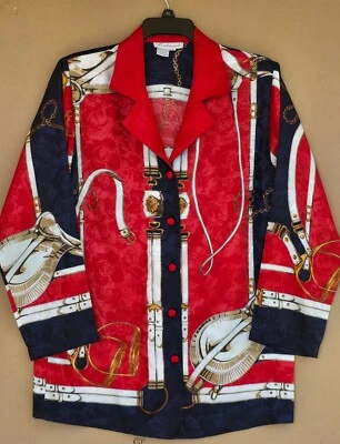 Cabernet Pajama Sleepwear Chic Equestrian Theme Top Red Blue Gold Size S - Image 1 of 4