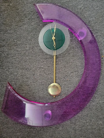VTG Mid Century Modern C Shaped Wall Clock Pendulum Battery Operated Purple Cover