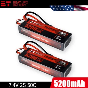 2X BTLIPO 50C 5200mAh 7.4V 2S Lipo Batteries T Dean for RC Car 1/8 Racing Truck - Picture 1 of 6