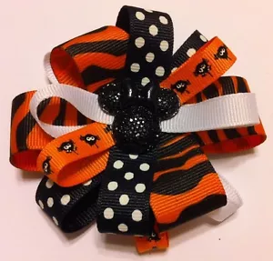 Mädchen Haarschleife 3 1/2" breit Blume Halloween Minnie Ripsband französische Haarspange - Bild 1 von 3