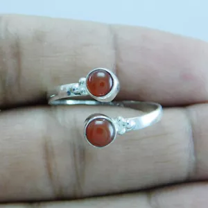 Toe Ring Adjustable 925 Silver Plated Handmade Natural Round Shape Red Onyx Gem - Picture 1 of 3
