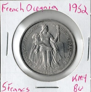 Moneda Oceanía Francesa 5 Francos 1952 KM4, tipo un año - Imagen 1 de 4