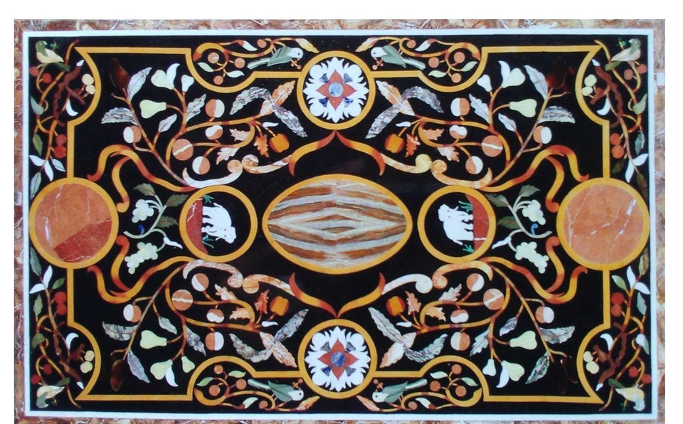 48" x 32" Table Top Marble Inlay Handmade Pietra Dura Art Work - Image 1 of 1