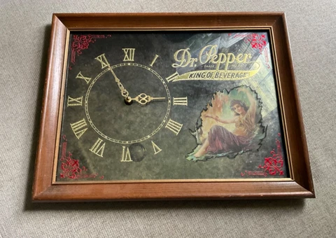 Vintage Dr Pepper Mirrored Wall Clock King of Beverages Wood Frame Works! Cover