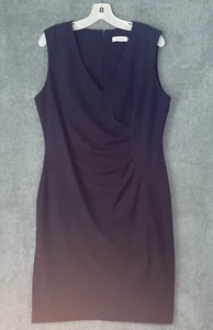 Calvin Klein Dress Womens 12 Blue Sheath Ruched Sleeveless Lined Career Business - Picture 1 of 9