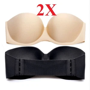 2x underwire Invisible breast lift black nude Bra Push Up Strapless Backless - Picture 1 of 7