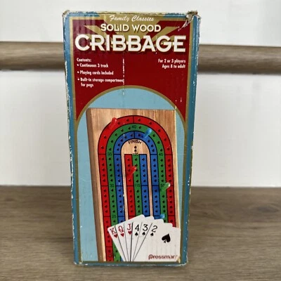 Family Classics Cribbage Solid Wood Continuous 3 Track Board Built-In Storage - Image 1 of 4