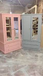 HANDMADE PRINCESS (PINK) 2 DRAWERS 2 MIRRORS  DOUBLE WARDROBE 💖NOT FLAT-PACK!!! - Picture 1 of 8