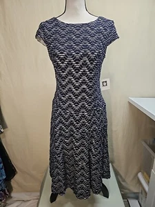 Anne Klein Dress Black Ruffled Cap Sleeve Stretch Shift Sheath Midnight Blue 6 - Picture 1 of 5