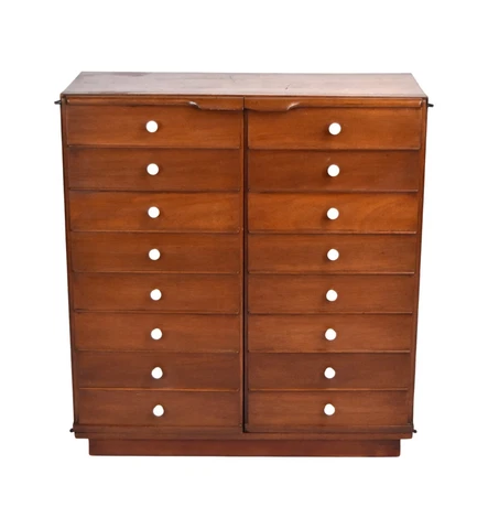 Vintage Mid Century Modern Teak Cabinet with False Drawer Front Doors Cover